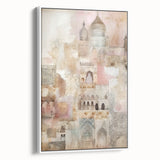 Abstract architectural wall art featuring a modern white design, framed and displayed from a side view, perfect for contemporary home decor.