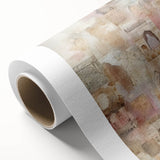 Abstract architectural wall art on rolled canvas, showcasing geometric shapes in vibrant colors of blue, orange, and yellow, designed to enhance modern interior decor.