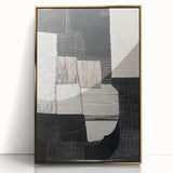 Framed acrylic artwork showcasing a modern abstract geometric design in gold and white tones, perfect for contemporary home decor. The piece is elegantly displayed with a geometric pattern that adds sophistication to any room.