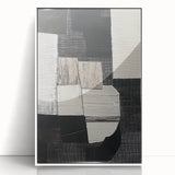 Abstract geometric art piece in a sleek white frame, showcasing vibrant colors and sharp lines, perfect for modern home decor or office settings.