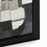 Close-up of a modern abstract geometric framed canvas artwork, showcasing vibrant colors and intricate patterns, perfect for contemporary home decor and art enthusiasts.