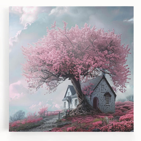 Black and white print of cottages in a minimalist style on stretched canvas, ideal for kitchen wall art.