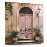 Acrylic print of a large abstract door design in muted earth tones, suitable for bedroom or dining room decor.
