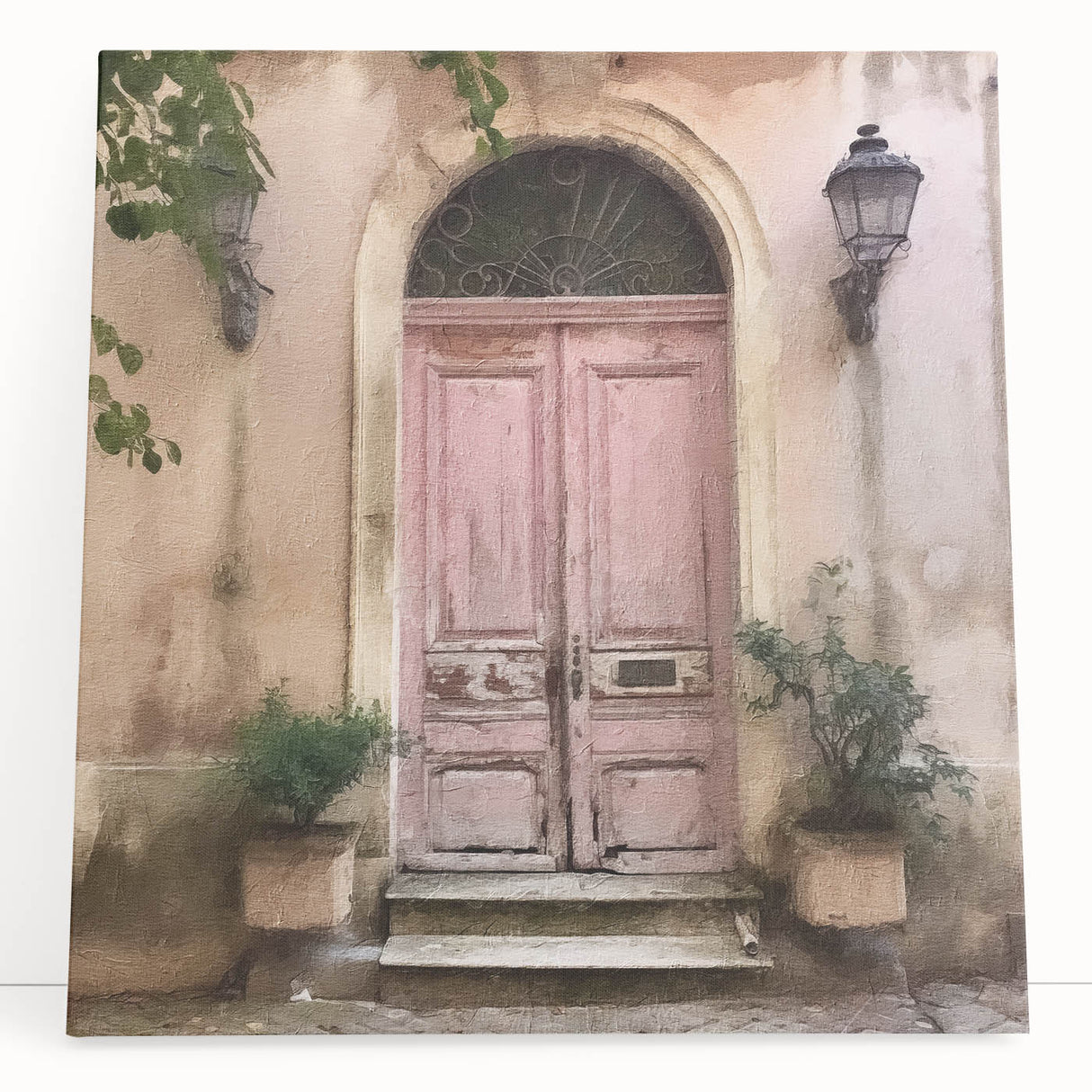 Black and white photo of a French door on stretched canvas, suited as kitchen wall art or for bedroom ambiance.