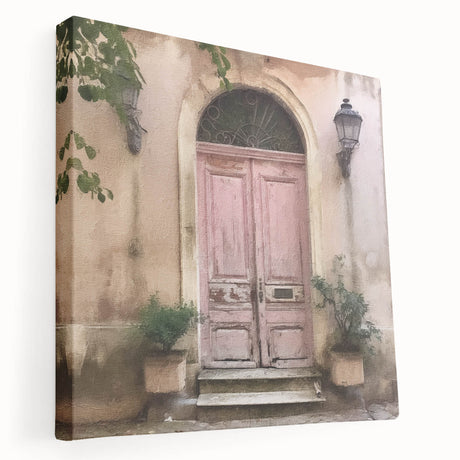 Large acrylic print of a detailed French door architecture, in neutral tones, ideal for kitchen wall art.