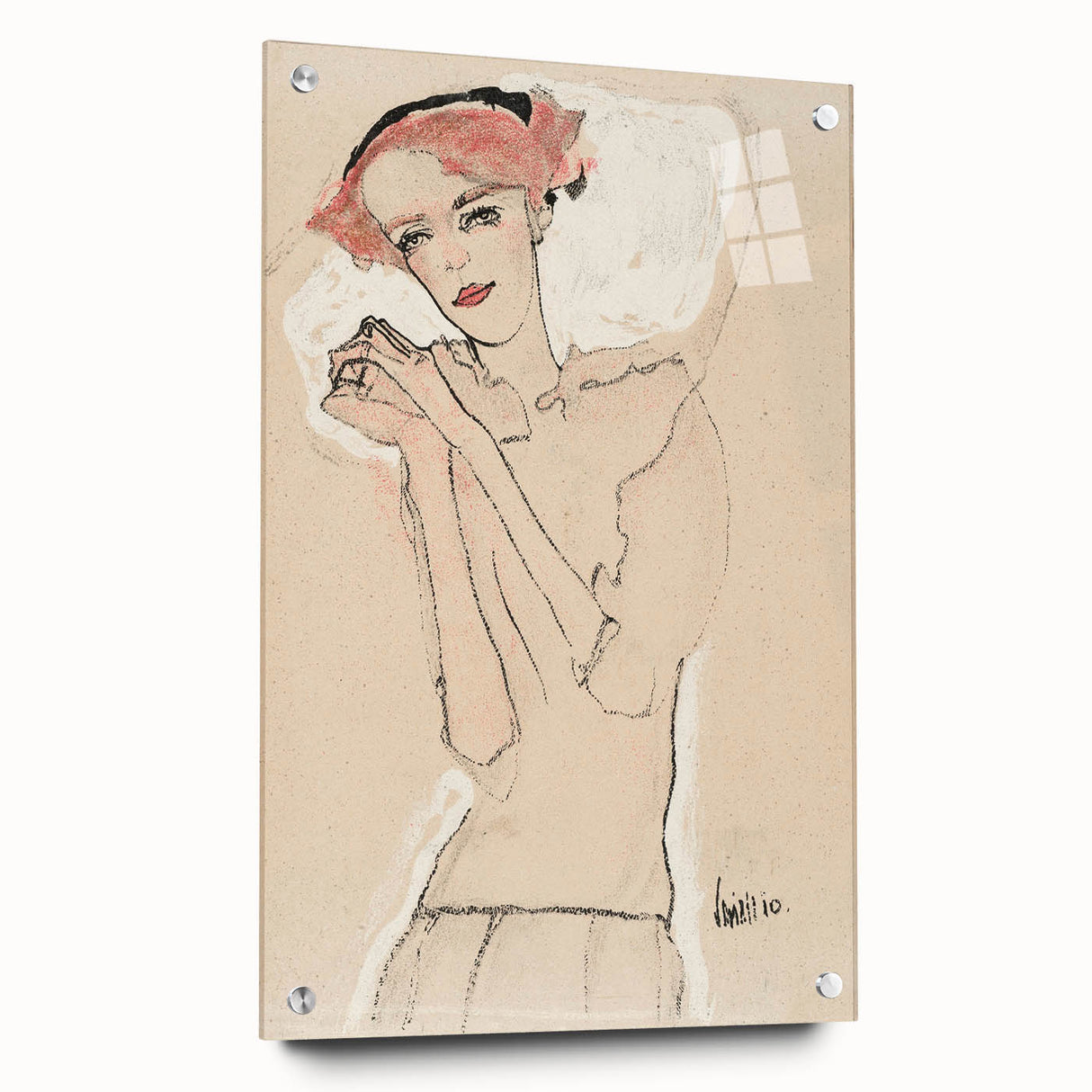 Soft Art Deco Wall Art - Minimalist Portrait of Woman in Pink Accents