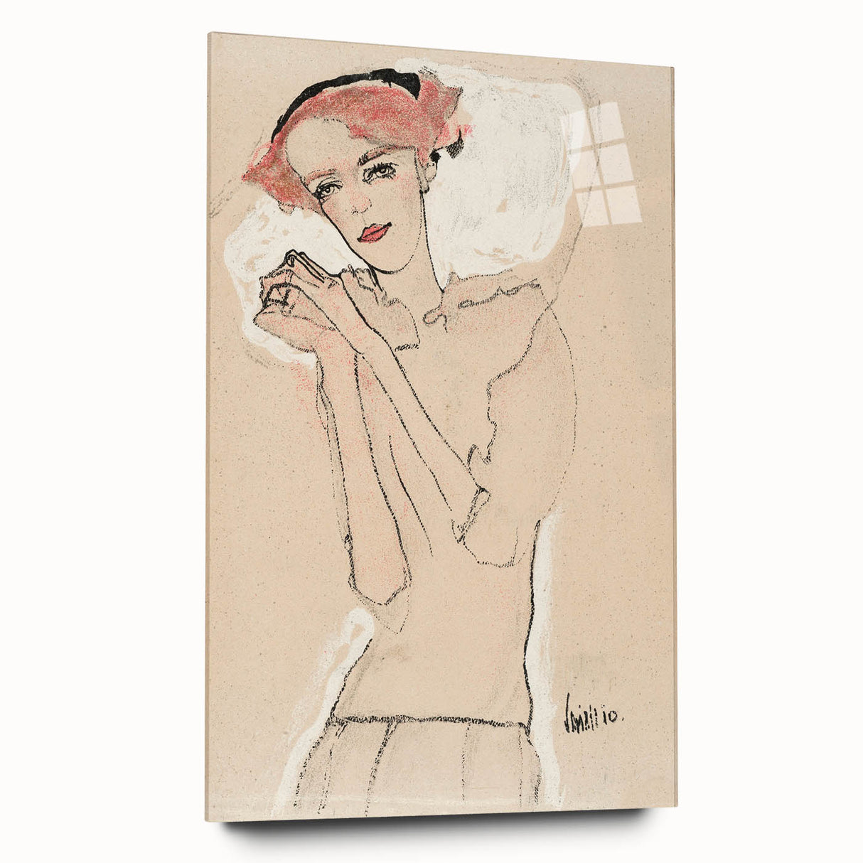 Soft Art Deco Wall Art - Minimalist Portrait of Woman in Pink Accents