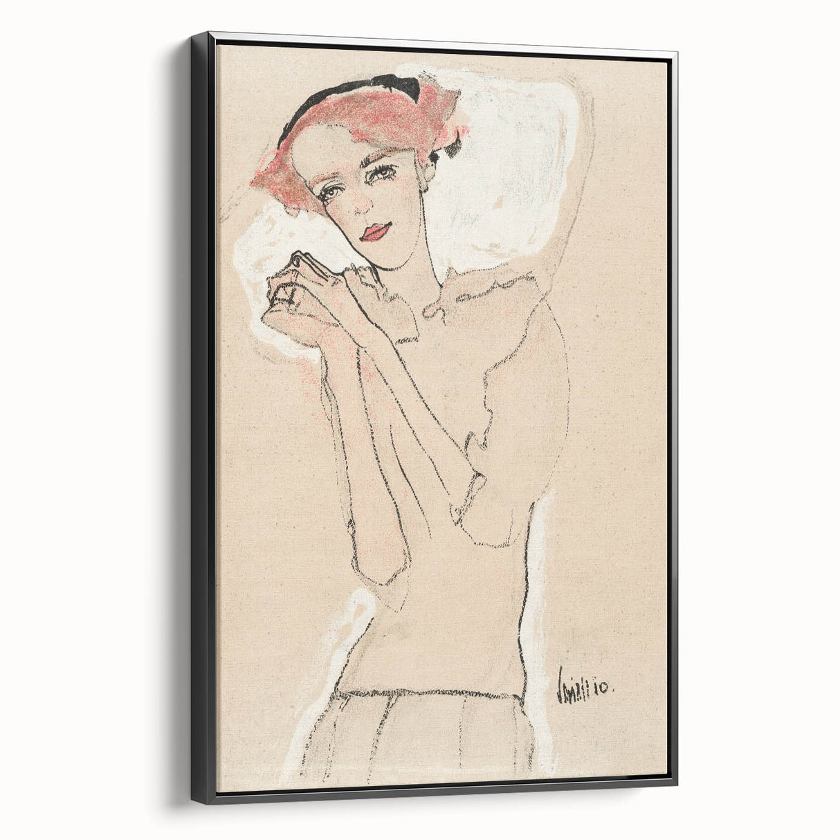 Soft Art Deco Wall Art - Minimalist Portrait of Woman in Pink Accents