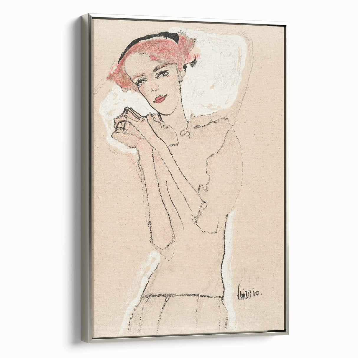 Soft Art Deco Wall Art - Minimalist Portrait of Woman in Pink Accents