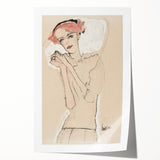 Soft Art Deco Wall Art - Minimalist Portrait of Woman in Pink Accents
