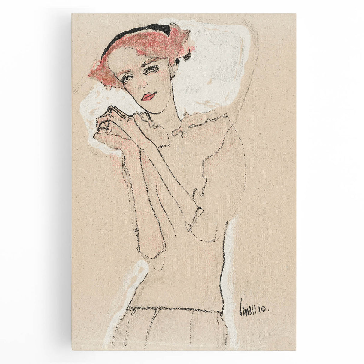 Soft Art Deco Wall Art - Minimalist Portrait of Woman in Pink Accents