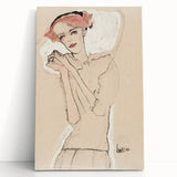 Soft Art Deco Wall Art - Minimalist Portrait of Woman in Pink Accents