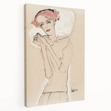Soft Art Deco Wall Art - Minimalist Portrait of Woman in Pink Accents
