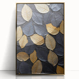 Framed wall art featuring a botanical design with gold accents, showcasing vibrant flowers and lush leaves on a sleek acrylic background, perfect for home décor.