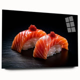 Large abstract wall art featuring assorted food dishes in vibrant colors on acrylic glass.