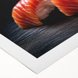 Art deco poster featuring assorted food dishes in muted colors on a rolled canvas, suitable for dining room decor.