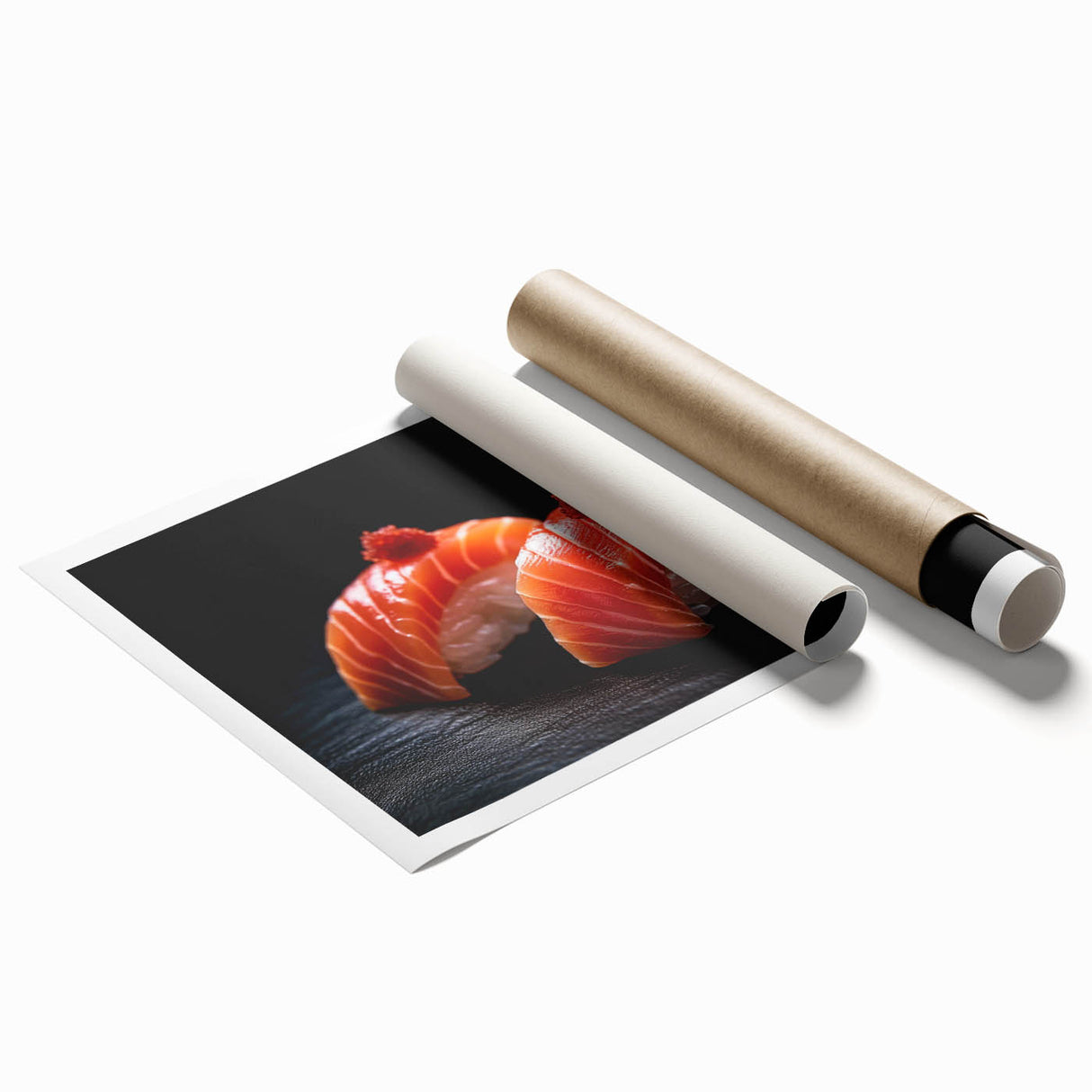 Extra large rolled print featuring an array of detailed food dishes in pastel shades.
