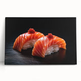 Black and white stretched canvas featuring an array of food dishes, ideal for kitchen wall art.