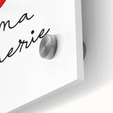 Large abstract wall art on acrylic glass featuring mid-century modernist designs in vibrant colors.