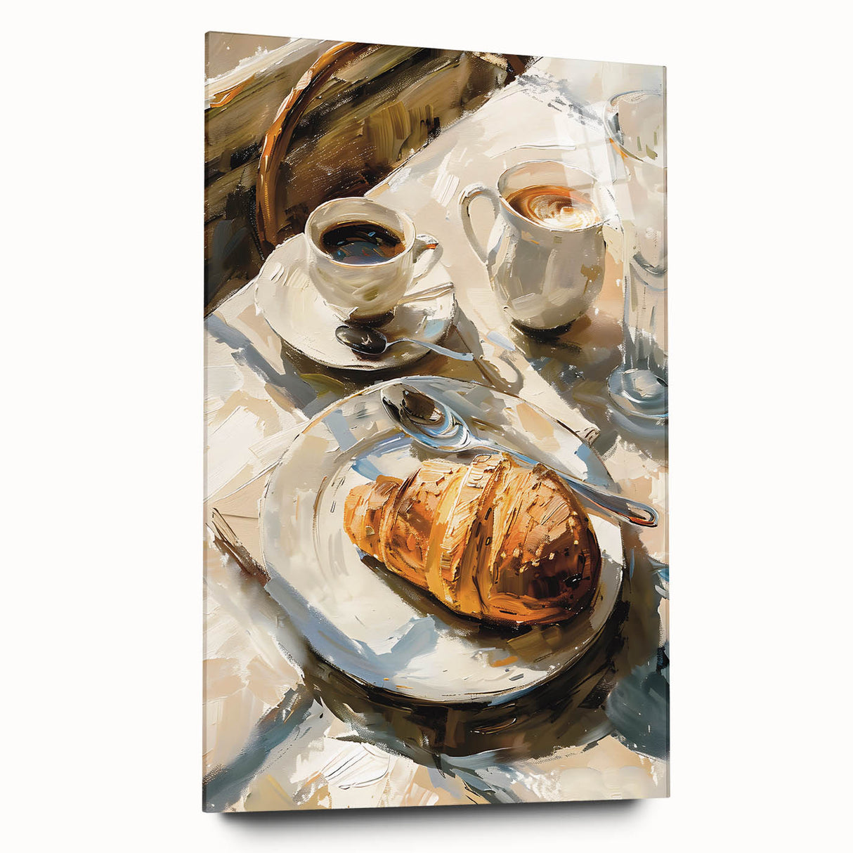 Large abstract wall art of assorted pastries in soft pastel tones on acrylic glass, ideal for bedroom or dining room decor.