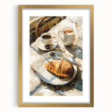 Extra large abstract art print of assorted pastries in textured style, framed with a gold mat, ideal for living room decor.