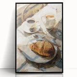 Large abstract wall art featuring assorted pastries in muted colors on a framed acrylic panel.