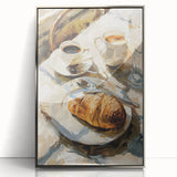 Mid-century modernist art of pastries in muted pastel shades, acrylic print in silver frame, ideal for nursery wall art.