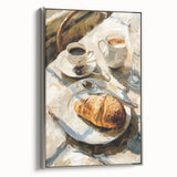 Framed canvas featuring vintage poster art of colorful pastries, ideal for kitchen wall decor.