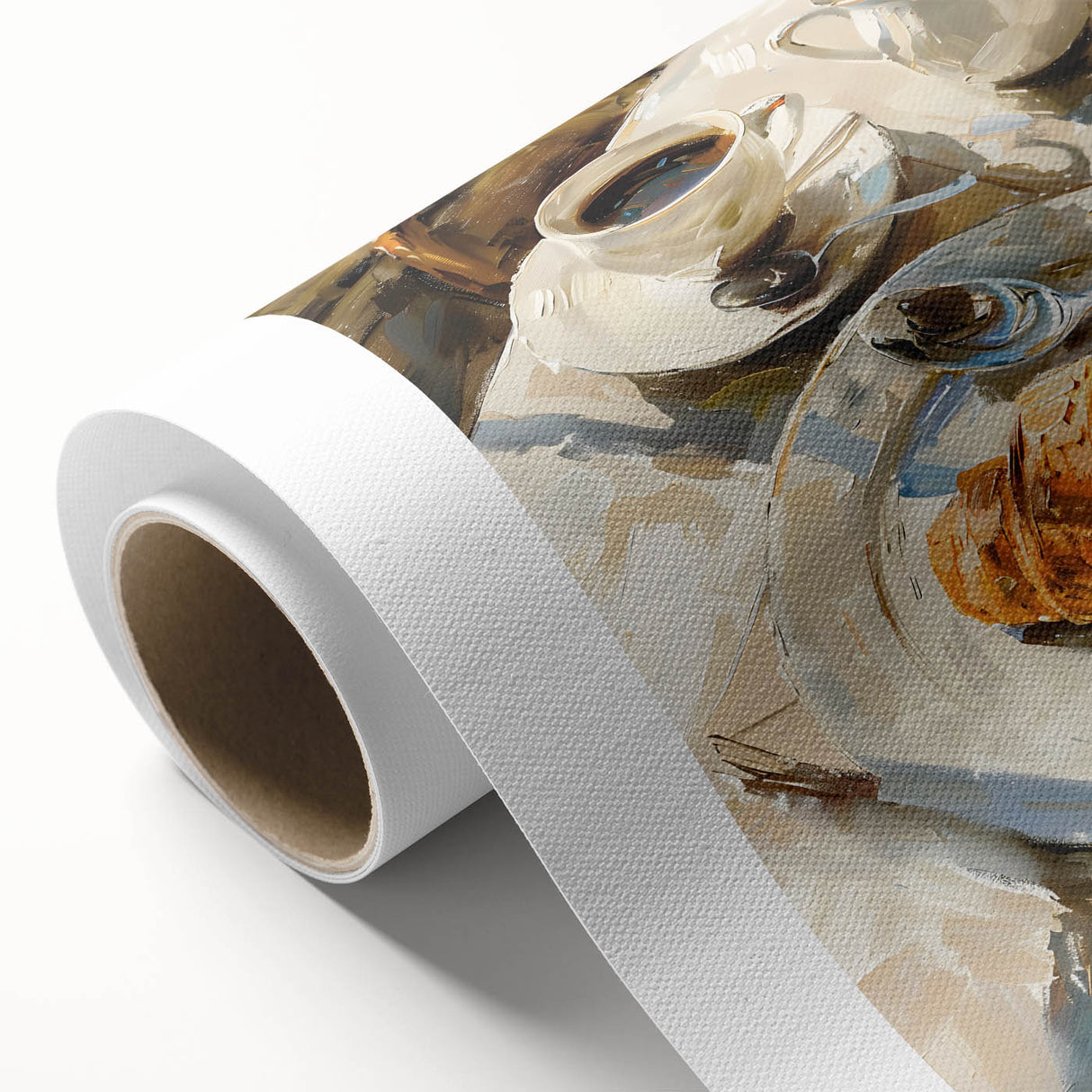 Art deco poster featuring assorted pastries in soft pastel tones on a rolled canvas, suitable for nursery wall art.