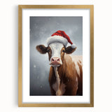 Festive Cow in Santa Hat – Whimsical Christmas Wall Hangings