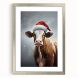 Festive Cow in Santa Hat – Whimsical Christmas Wall Hangings