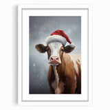 Festive Cow in Santa Hat – Whimsical Christmas Wall Hangings