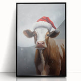 Festive Cow in Santa Hat – Whimsical Christmas Wall Hangings