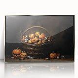 Pumpkin Basket Halloween Wall Art - Rustic Spooky Oil Painting