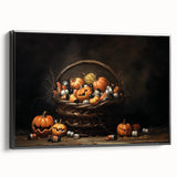 Pumpkin Basket Halloween Wall Art - Rustic Spooky Oil Painting