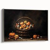 Pumpkin Basket Halloween Wall Art - Rustic Spooky Oil Painting