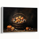 Pumpkin Basket Halloween Wall Art - Rustic Spooky Oil Painting