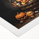 Pumpkin Basket Halloween Wall Art - Rustic Spooky Oil Painting