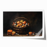 Pumpkin Basket Halloween Wall Art - Rustic Spooky Oil Painting