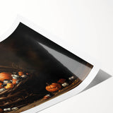 Pumpkin Basket Halloween Wall Art - Rustic Spooky Oil Painting