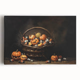 Pumpkin Basket Halloween Wall Art - Rustic Spooky Oil Painting