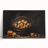 Pumpkin Basket Halloween Wall Art - Rustic Spooky Oil Painting