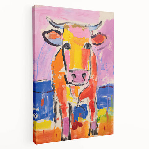 Acrylic Glass Art for Kids Rooms - Colorful Cow Animal Print