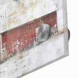 Close-up of a vibrant landscape barn wall art print featuring rich colors and detailed textures, designed for home decor, showcasing rustic charm and artistic flair.