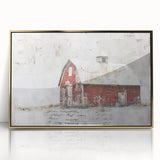Framed landscape barn wall art featuring a vibrant gold acrylic finish, showcasing rustic charm with intricate details, ideal for home decor enhancement.
