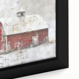 Framed landscape barn wall art close-up showcasing rustic charm with rich colors and textures, ideal for farmhouse decor enthusiasts. Perfect for enhancing cozy interiors.