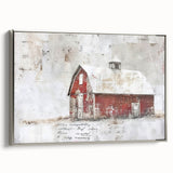Framed landscape wall art featuring a serene barn scene, elegantly presented with a silver frame. Ideal for enhancing rustic home decor, this canvas art adds charm and warmth to any space while showcasing intricate details of rural life.