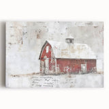 Landscape barn wall art on stretched canvas showcasing a rustic scene with vibrant colors, perfect for farmhouse decor, enhancing cozy living spaces.