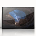 Framed acrylic artwork showcasing a stunning landscape of canyons in vibrant colors, featuring a sleek black frame, ideal for modern home decor.