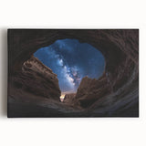 Vibrant landscape canvas artwork depicting majestic canyons under a clear blue sky, ideal for home decor or office spaces, showcasing rich colors and intricate details.